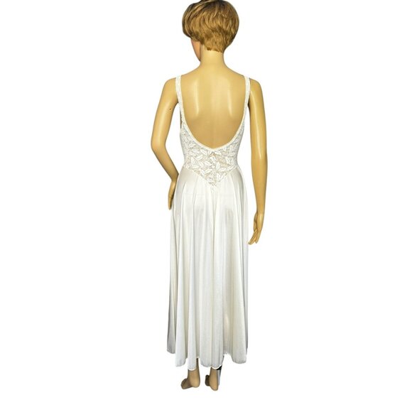 Olga Vintage 91060 Nylon/Spandex Elegant White/Ivory Lace & Satin Sleeveless Nig - Picture 6 of 11